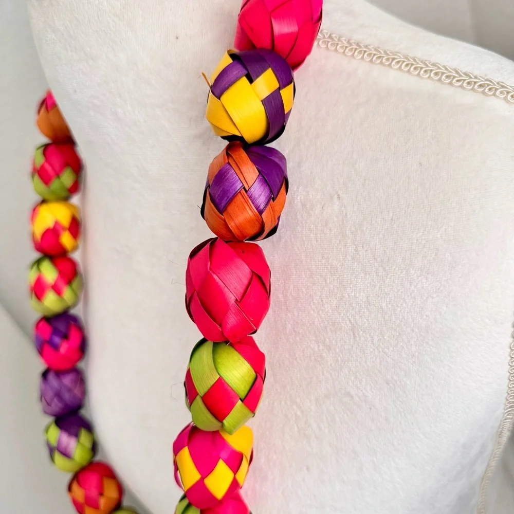19” Colorful Woven Palm Leaf Mexican Garland for Fiesta Party Decor or Necklace